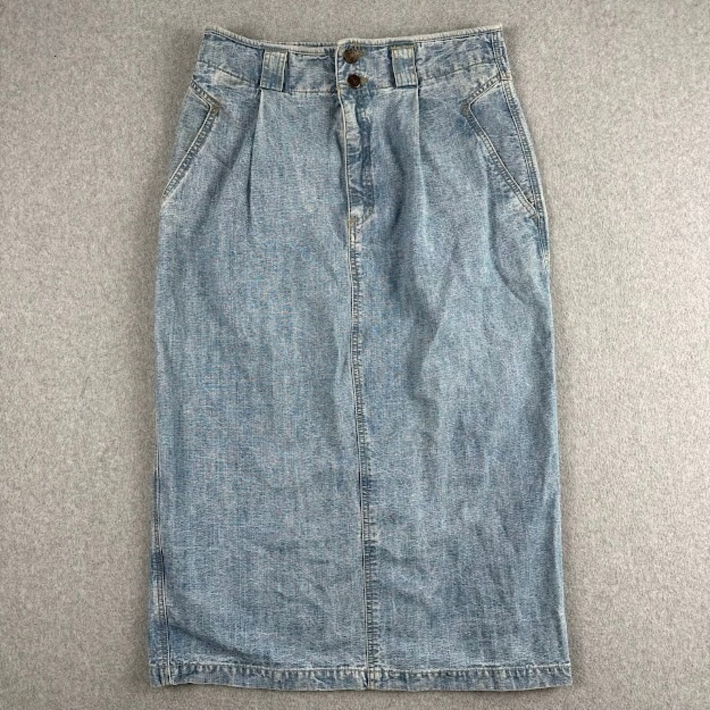 Vintage Jean Maxi Skirt Denim Women's Blue Wash Pleated Liawear 12 Made in USA